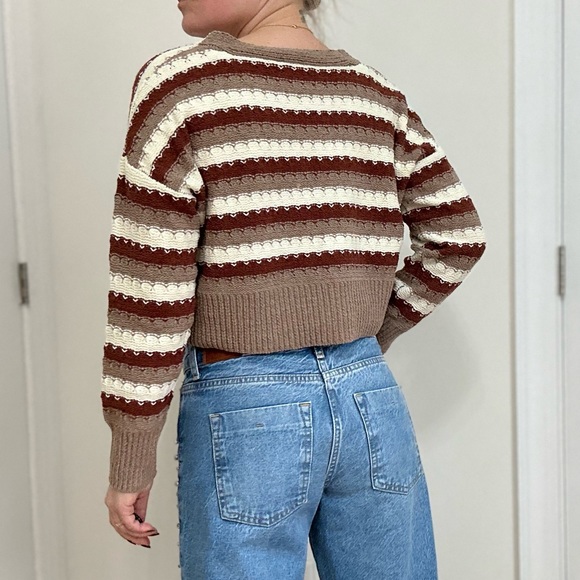 Multi Stripe V-neck Cropped Cardigan - Picture 5 of 8